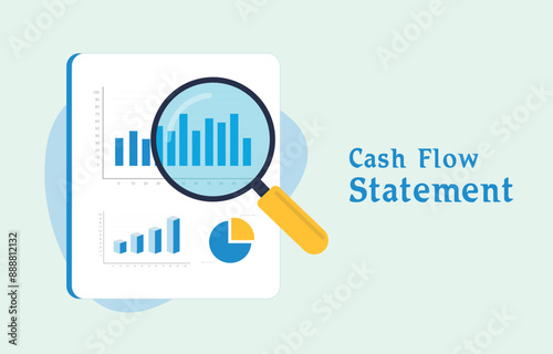 Cash flow statement - financial business concept illustration with financial report document, charts and graph. Modern flat design vector concept