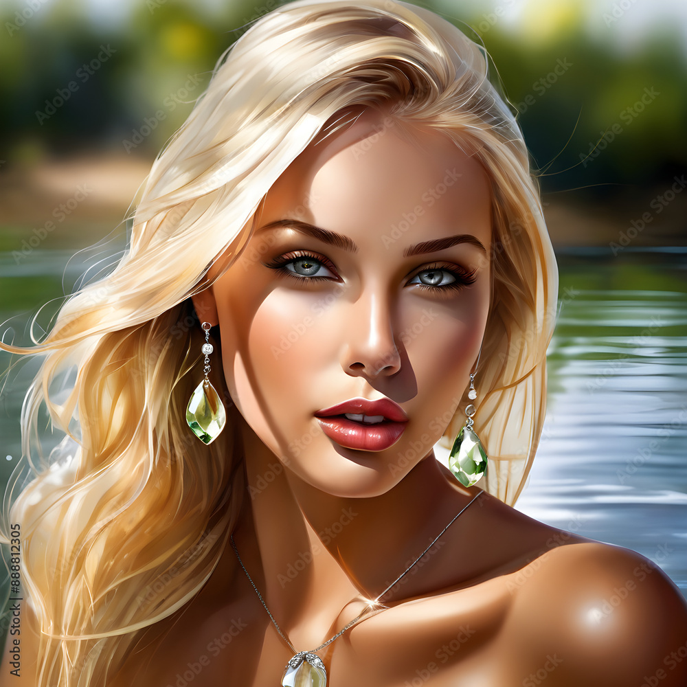 Her feminine posture exudes extreme seduction, with hazel eyes that are