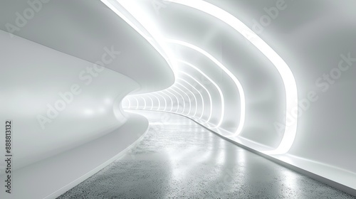 Futuristic white tunnel with abstract lighting, ideal for technology and modern presentations.