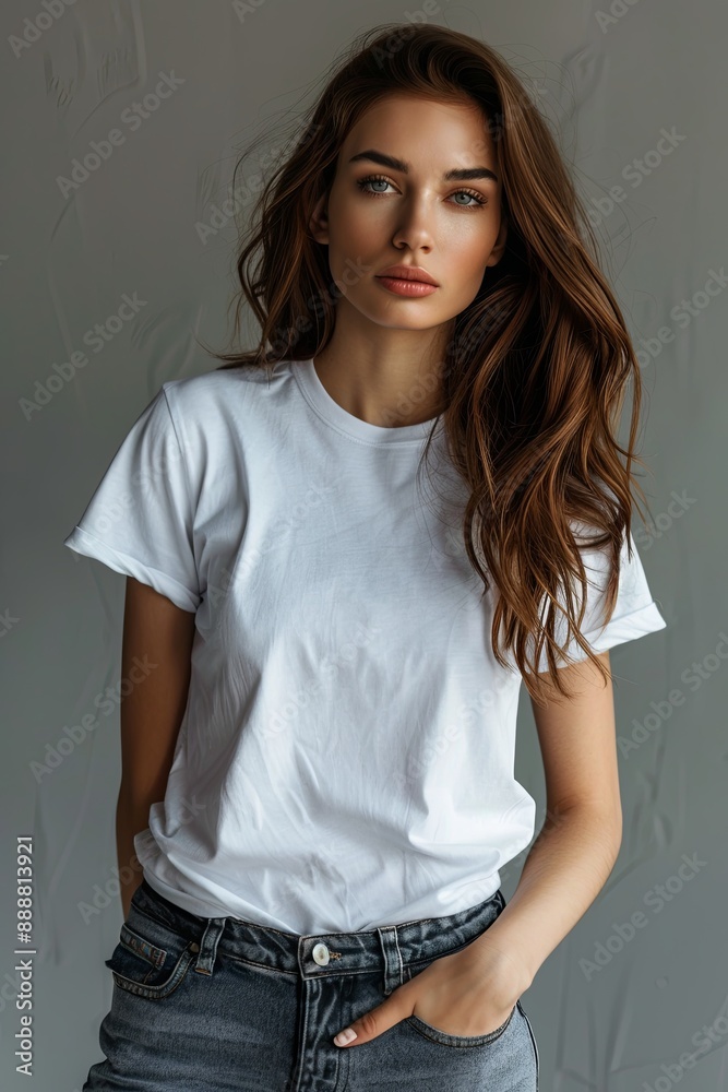White tshirt mockup on woman model created with Generative AI White tshirt mockup on woman model created with Generative AI