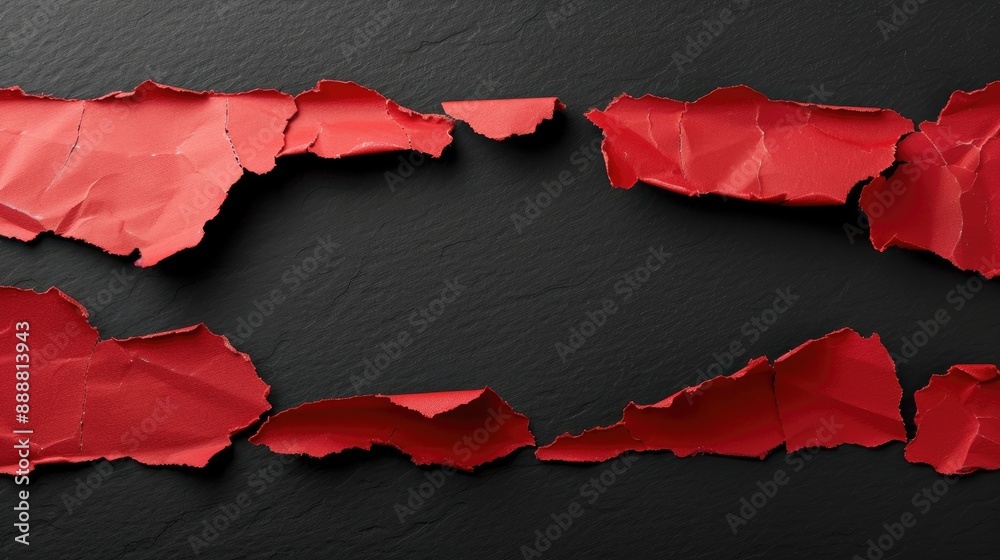 Red torn paper isolated on black background for message or sign Red torn paper isolated on black background for message or sign