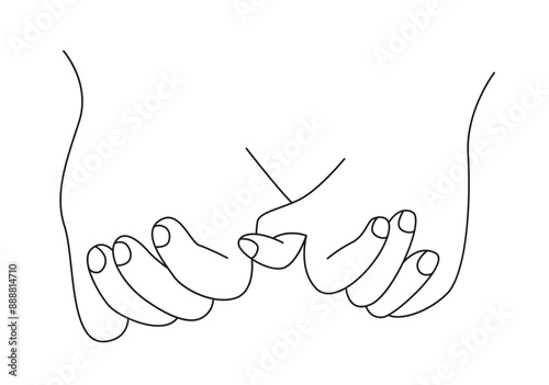 Cute pinky promise hand line, holding hands pinky promise concept line art