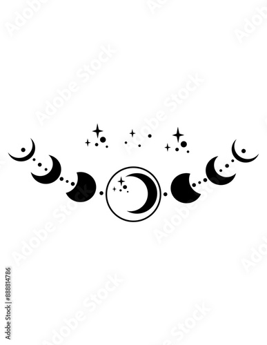 Mystical Celestial | Full Moon | Morning Star | Crescent Moon | Celestial Body | Quarter Moon | Moon Phase | Meteorology | Original Illustration | Vector and Clipart | Cutfile and Stencil