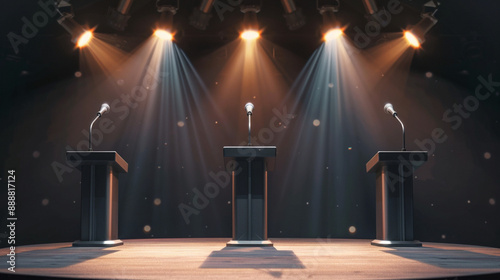 speech podium, Debate stage for political election, talk show stage with microphone, spotlight over the stage