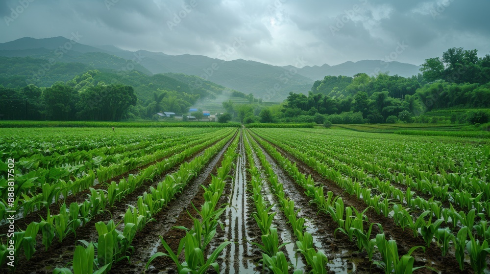Lush Green Agricultural Field in Rainy Season
Lush Green Agricultural Field in Rainy Season