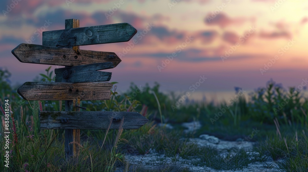 Fototapeta premium Wooden signs at dusk