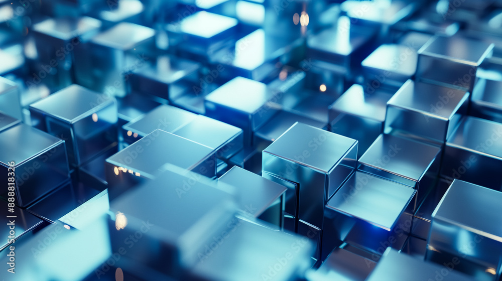 Fototapeta premium Modern 3D abstract art featuring blue reflective blocks