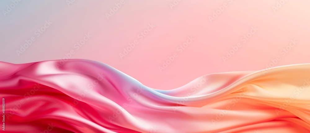A pink, yellow, and white background with a wavy, flowing fabric in the foreground Light blue sky above A pink, yellow, and white background with a wavy, flowing fabric in the foreground Light blue sky above