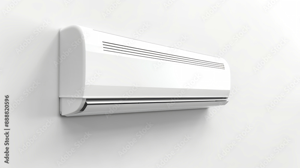 A white air conditioner is mounted on a plain white wall A white air conditioner is mounted on a plain white wall