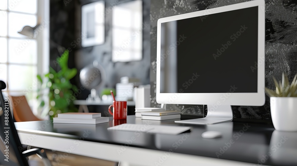 Modern Office Desk With Computer and Supplies Modern Office Desk With Computer and Supplies