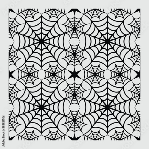 seamless pattern with black and white spider web Halloween 