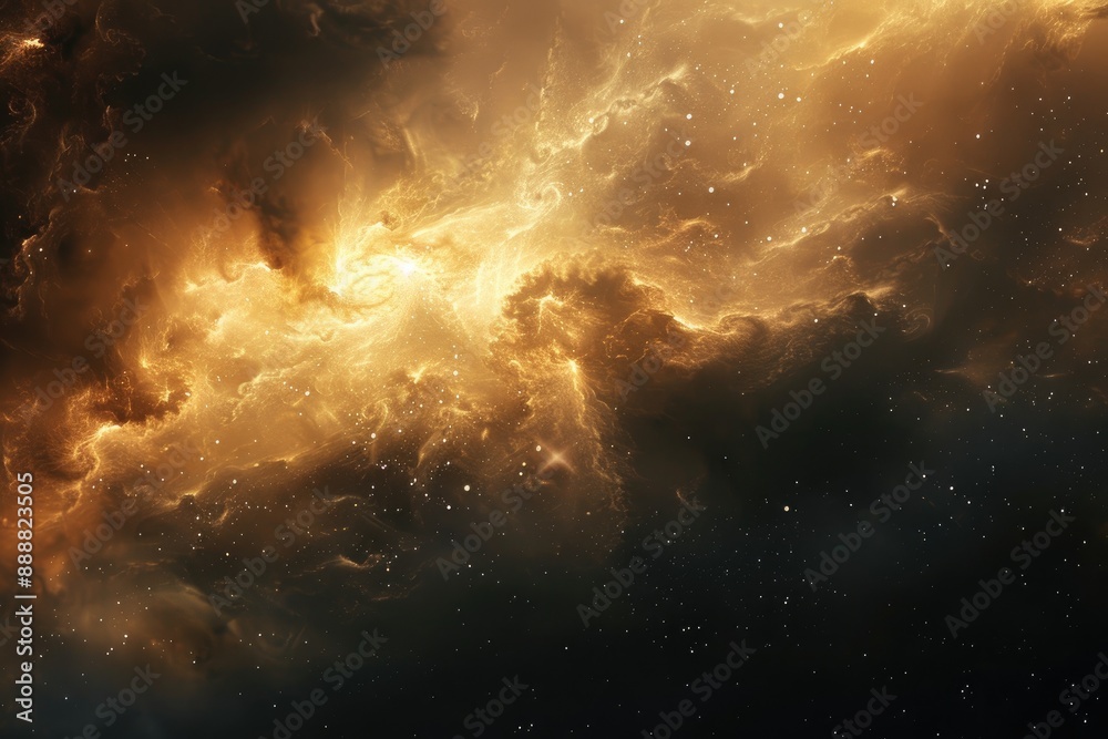 Obraz premium A stunning nebula captured in this image, showcasing vibrant colors and intricate details in the vast cosmos, Hazy clouds of glowing mist floating in space, AI generated