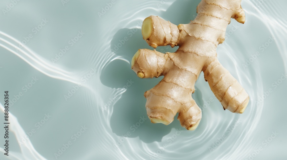 Fototapeta premium Single ginger root floating in still water.