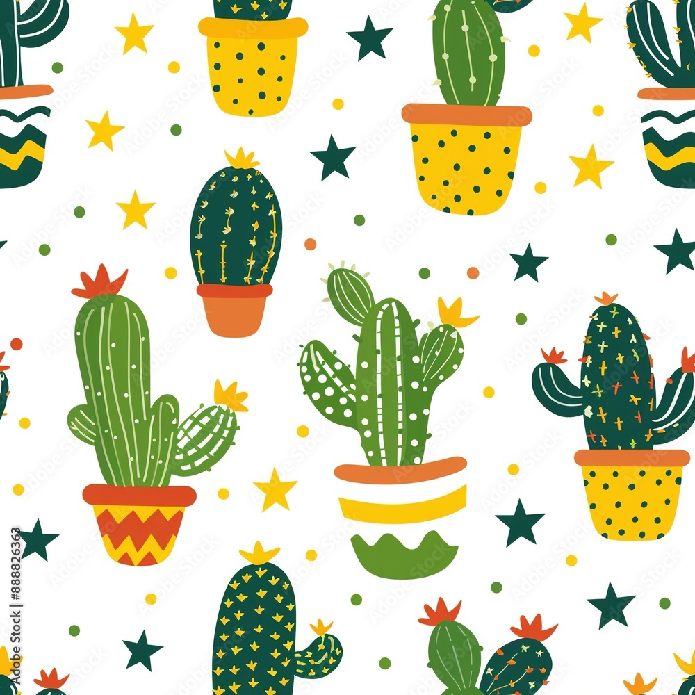 Charming Cactus Symphony on a Starry Canvas