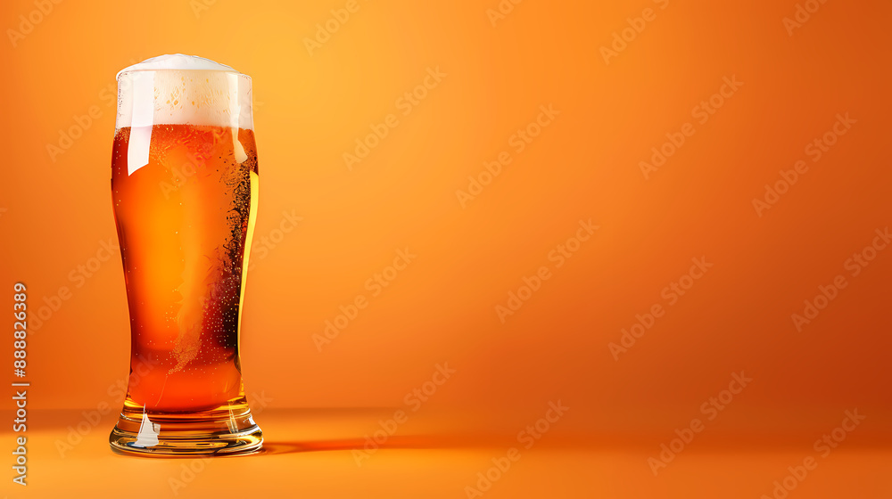 A glass of beer on an orange background A glass of beer on an orange background