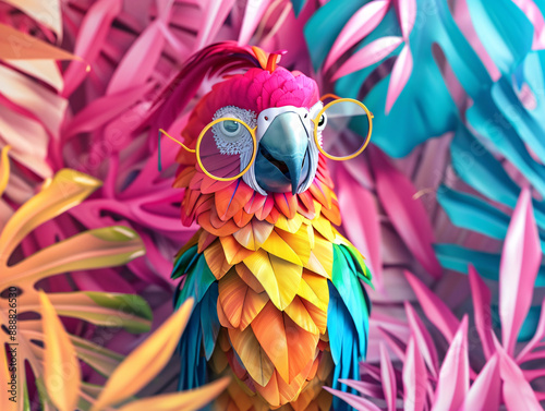 a colorful parrot wearing glasses