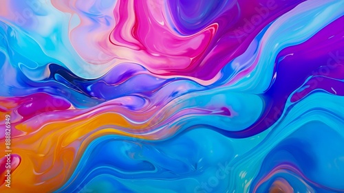 Vivid Abstract Fluid Painting with Colorful Swirls and Dynamic Patterns on Canvas Creating Bold Statement © Mark