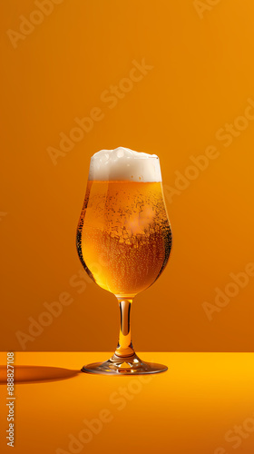 A glass of beer on an orange background