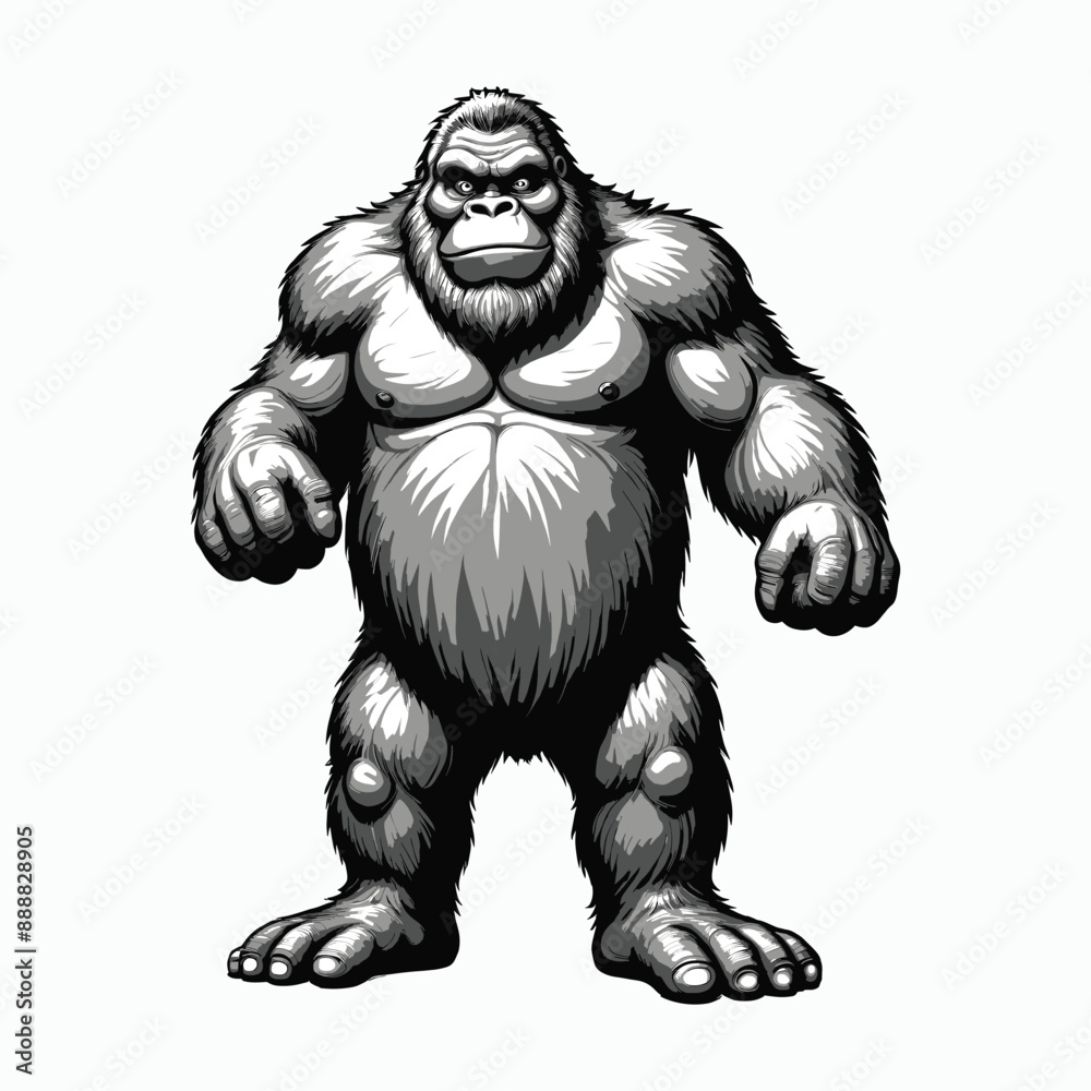 Fototapeta premium Adorable gorilla cartoon style big foot vintage engraved 