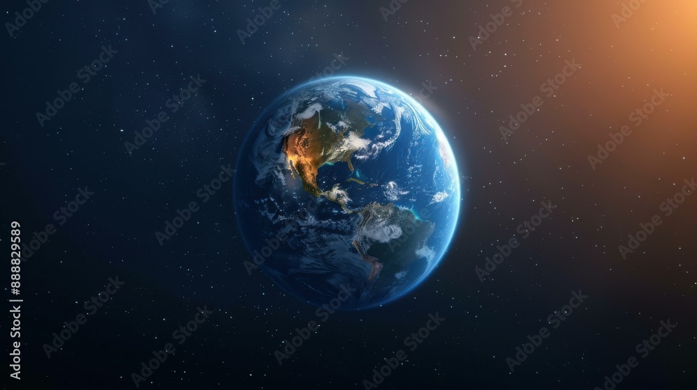 Naklejka premium Explore the galaxy with this stunning image of Earth against a starstudded space backdrop.