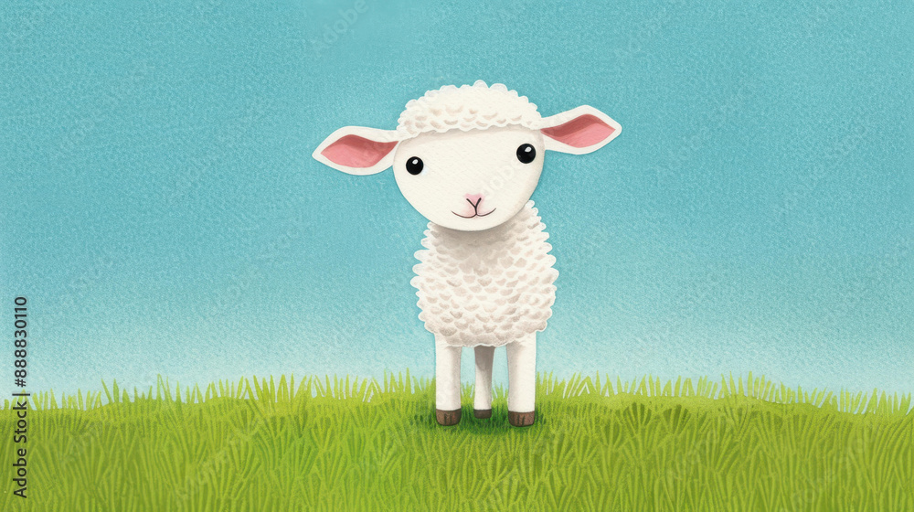 Illustration of a lamb in a serene grassy field under a beautiful blue sky, with a touch of green in the background. Illustration of a lamb in a serene grassy field under a beautiful blue sky, with a touch of green in the background.