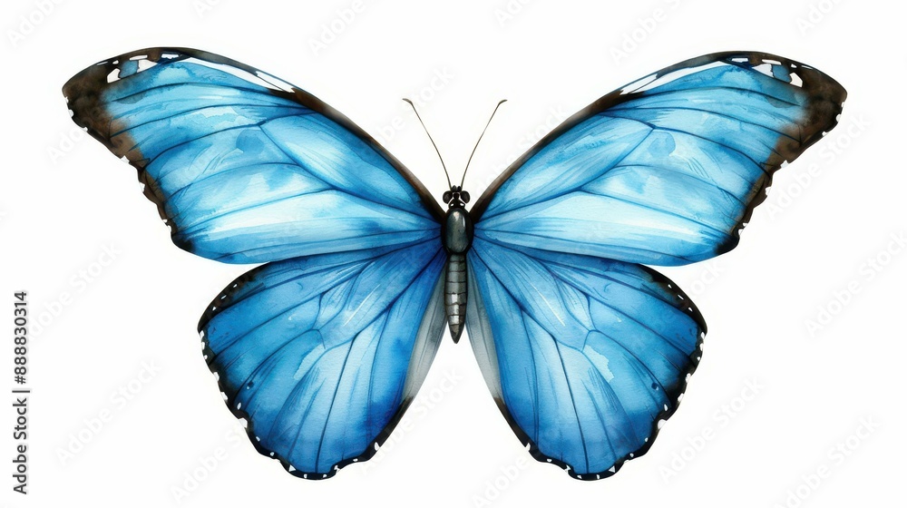 Fototapeta premium Stunning blue morpho butterfly in vibrant watercolor, isolated on white.