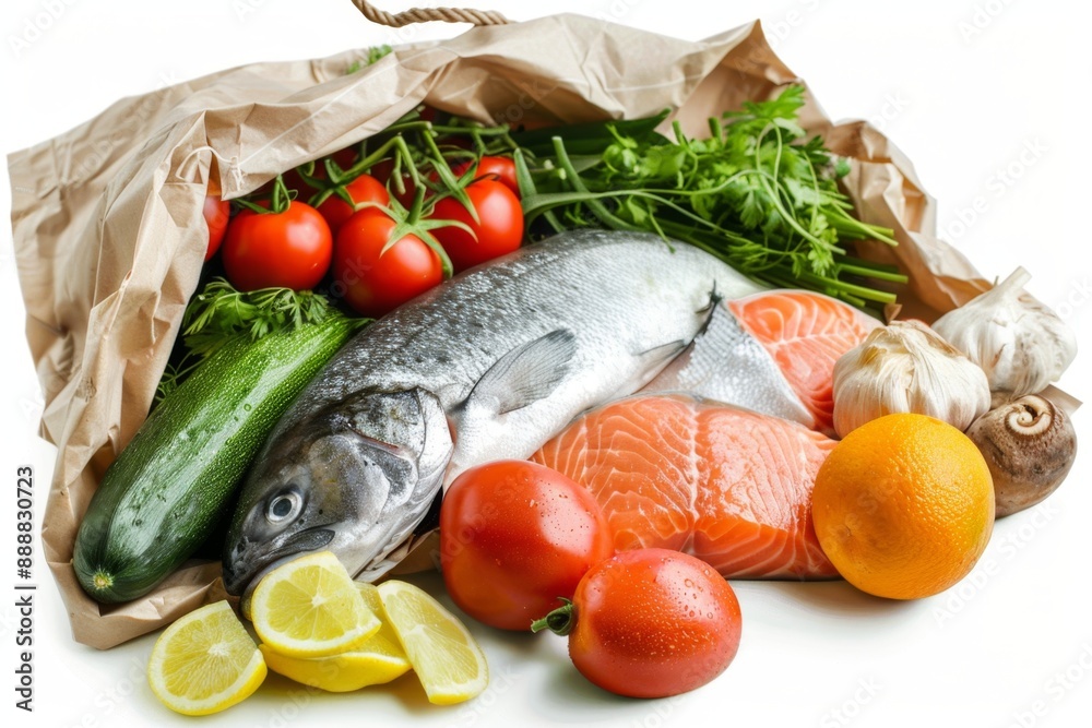 Fresh seafood and vegetables spread on parchment paper with a rustic style. Perfect for culinary blogs, recipes, and food presentations. Generative AI Fresh seafood and vegetables spread on parchment paper with a rustic style. Perfect for culinary blogs, recipes, and food presentations. Generative AI
