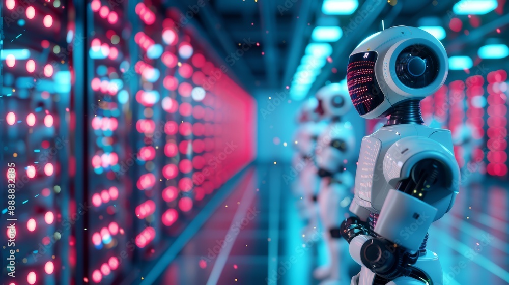 Fototapeta premium Robots in Futuristic Data Center