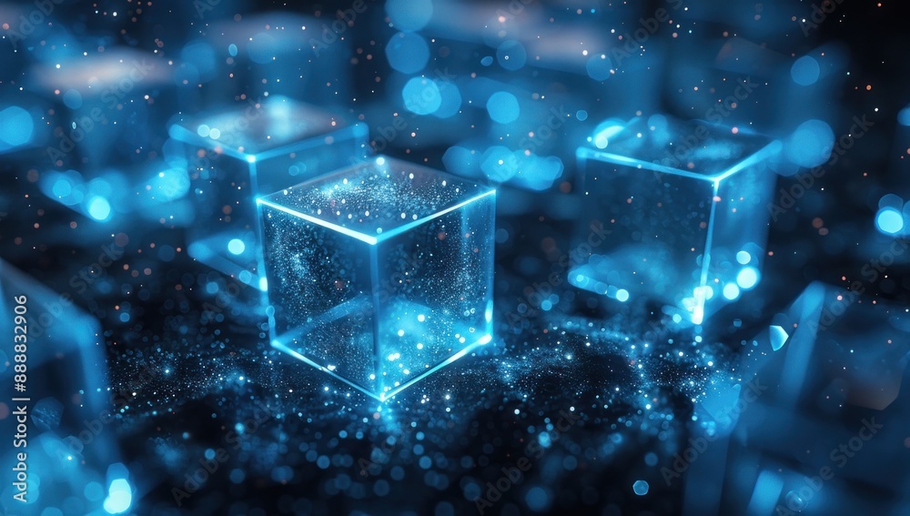 Glowing Blue Cubes in a Digital Realm Glowing Blue Cubes in a Digital Realm