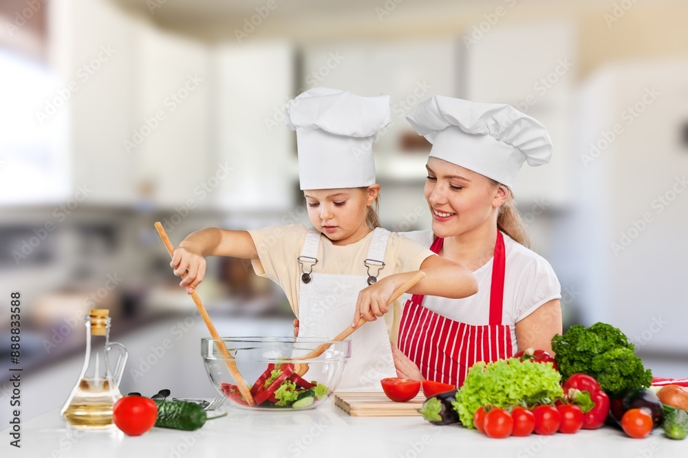 Healthy food concept. Happy family cook at kitchen Healthy food concept. Happy family cook at kitchen