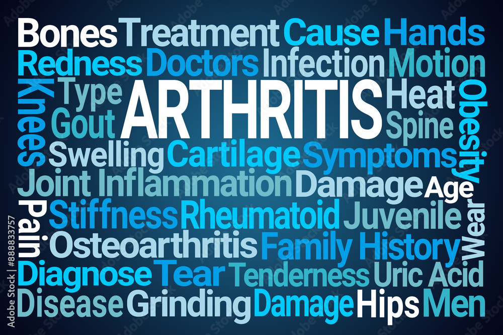 Arthritis Word Cloud on Blue Background Arthritis Word Cloud on Blue Background
