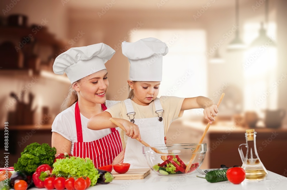 Healthy food concept. Happy family cook at kitchen Healthy food concept. Happy family cook at kitchen