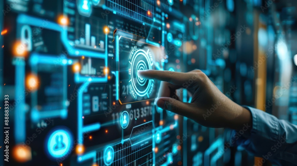 Fototapeta premium Virtual banking assistant, holographic transaction tracking, modern fintech
