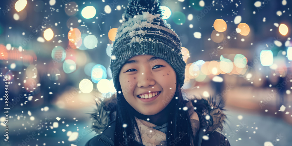 Portrait of Asian teenager girl in the city on Christmas. Portrait of Asian teenager girl in the city on Christmas.