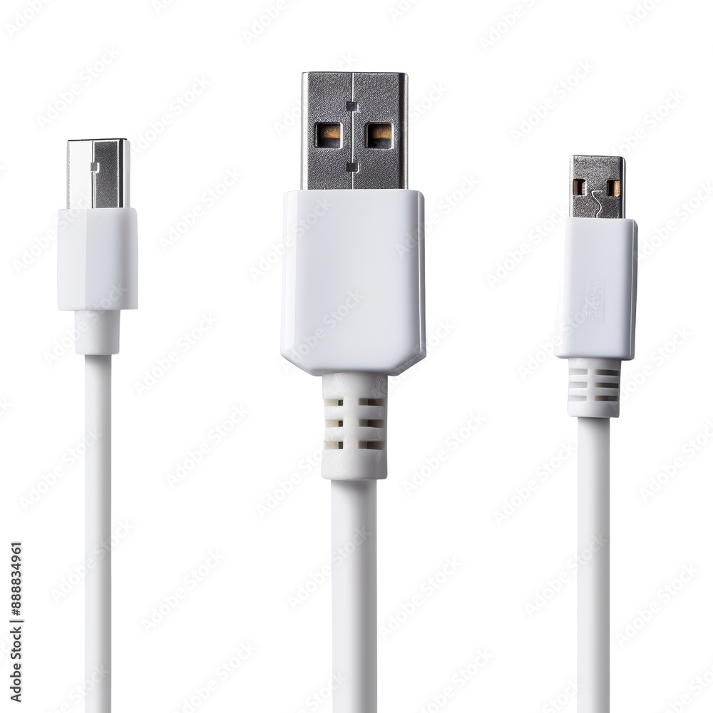 3 size USB Head and cable , isolated on white background, transparent background 3 size USB Head and cable , isolated on white background, transparent background