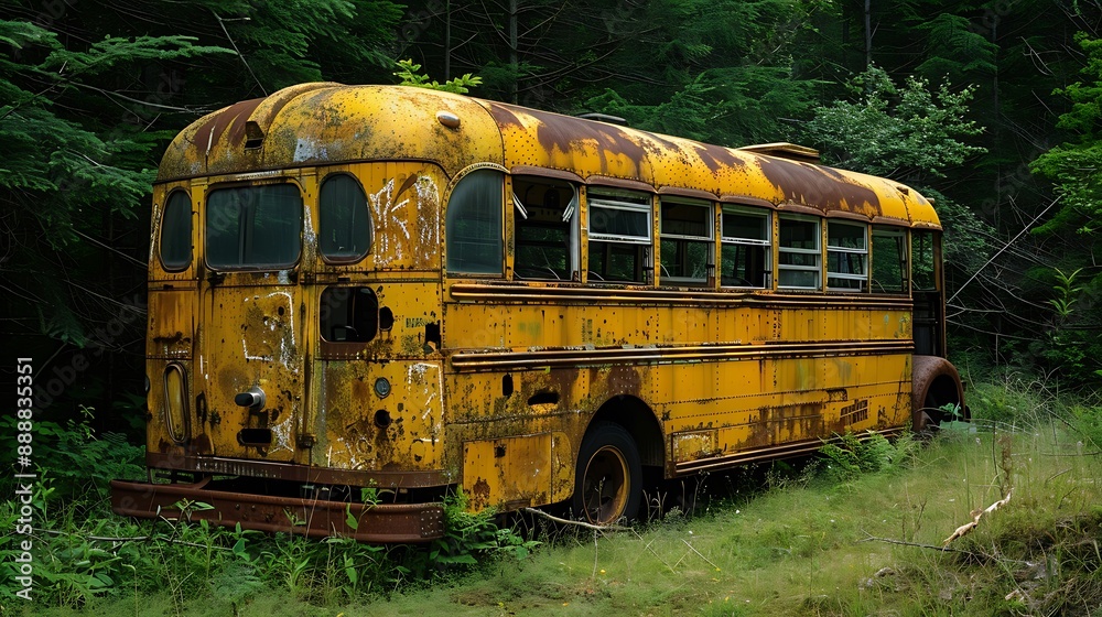 Elderly rusted dilapidated yellow bus