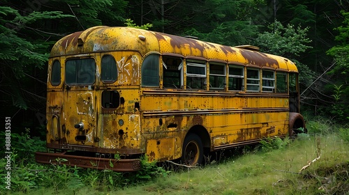 Obraz na płótnie Elderly rusted dilapidated yellow bus w salonie