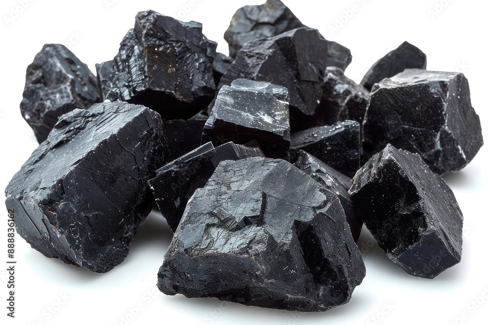 Black Obsidian Crystals on White Background Black Obsidian Crystals on White Background