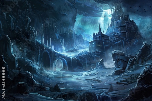 Dark Fantasy Frozen Castle Landscape photo