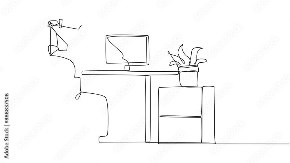 Continuous one line drawing robot sitting in a work chair warming up ...