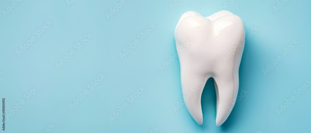 A tooth against a blue backdrop, surrounded by a toothbrush shaped like itself on its side A tooth against a blue backdrop, surrounded by a toothbrush shaped like itself on its side
