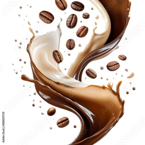 Milk liquid swirl splash and little bubbles isolated on transparent png background, liquid fluid element flowing in form of wave.