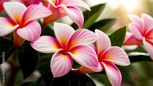 Pink plumeria flower blossom, pink plumeria frangipani flowers