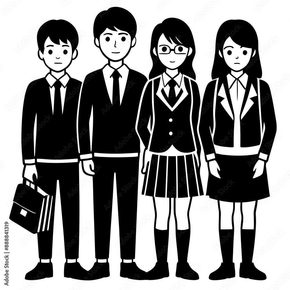 Group of pupils with backpacks wearing a school uniform Group of pupils with backpacks wearing a school uniform