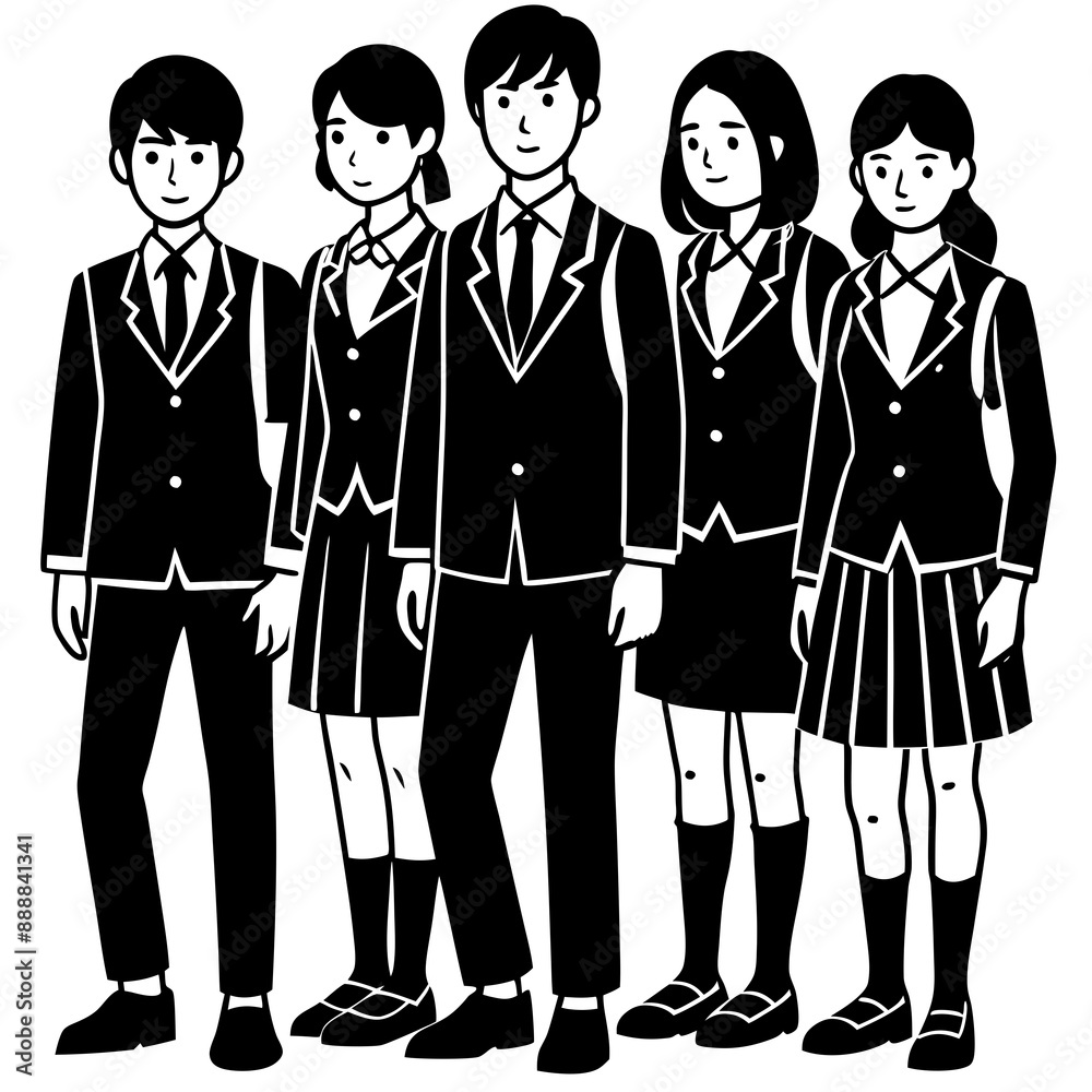 Group of pupils with backpacks wearing a school uniform Group of pupils with backpacks wearing a school uniform