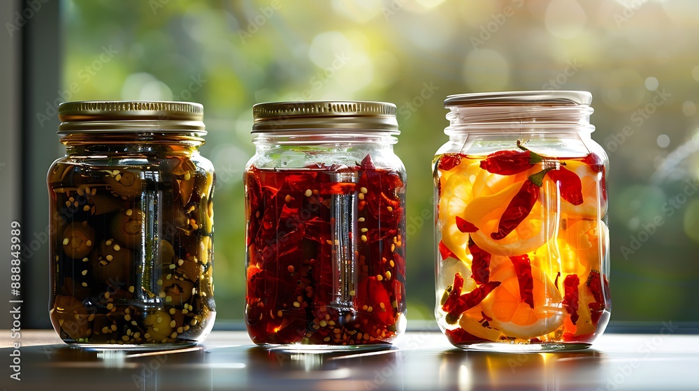 Glass containers with chili the jelly and pepper jelly