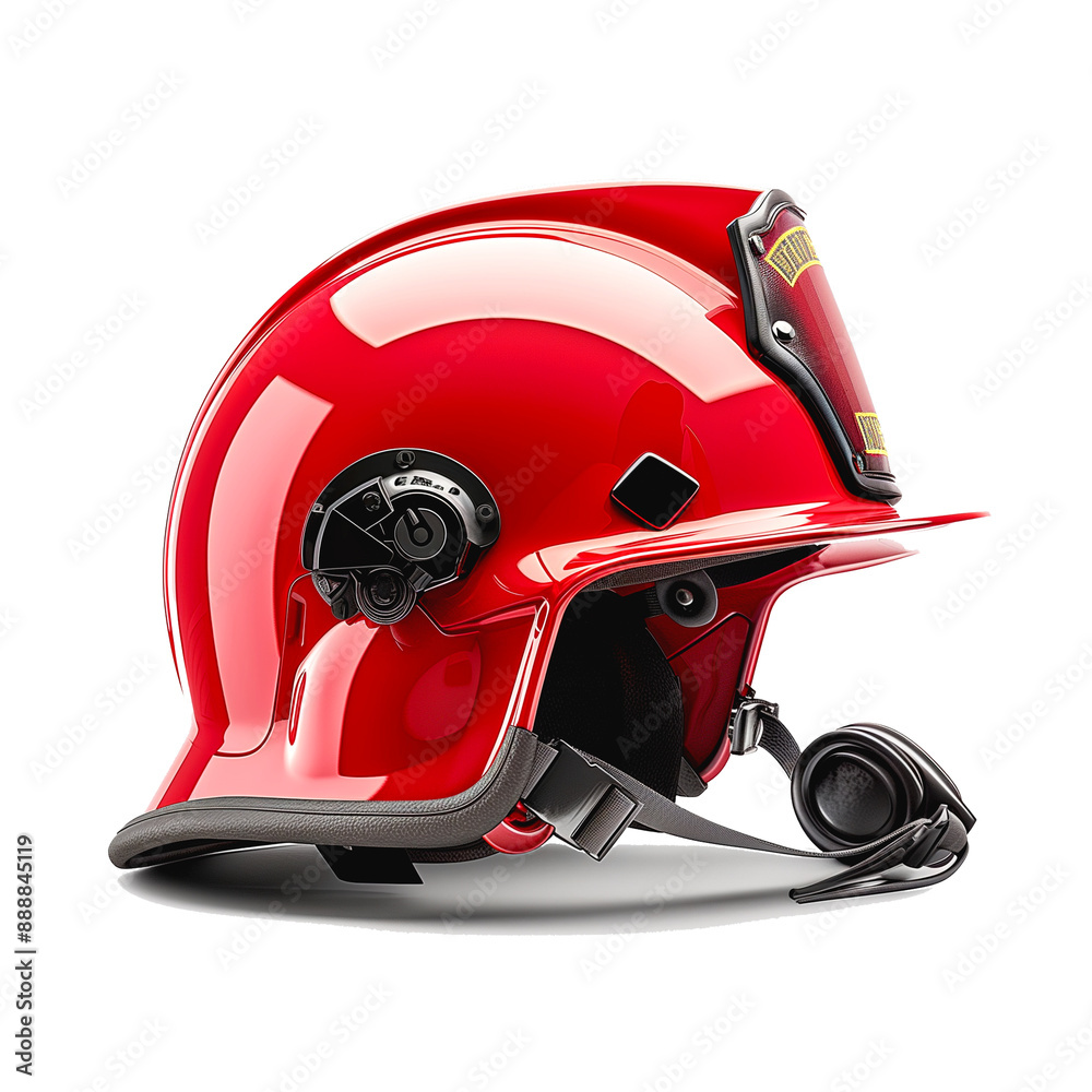 Fototapeta premium red safety helmet of a firefighter rescuer on a white background. 