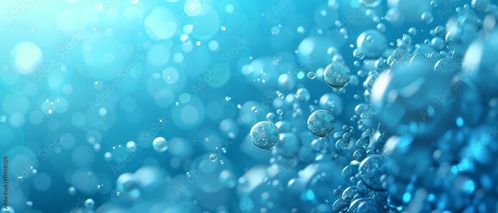 A scene of multiple bubbles drifting in the air against a backdrop of blue and green, softly blurred by a gentle bokeh of light A scene of multiple bubbles drifting in the air against a backdrop of blue and green, softly blurred by a gentle bokeh of light