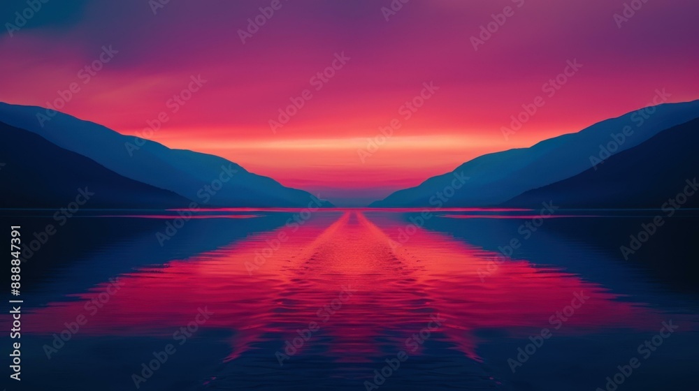 A breathtaking view of a mountain lake under a colorful sunset sky. Stunning natural panoramic landscape. A breathtaking view of a mountain lake under a colorful sunset sky. Stunning natural panoramic landscape.