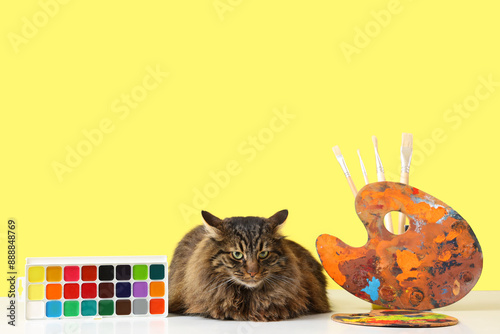 Cute cat, paints, palettes ...